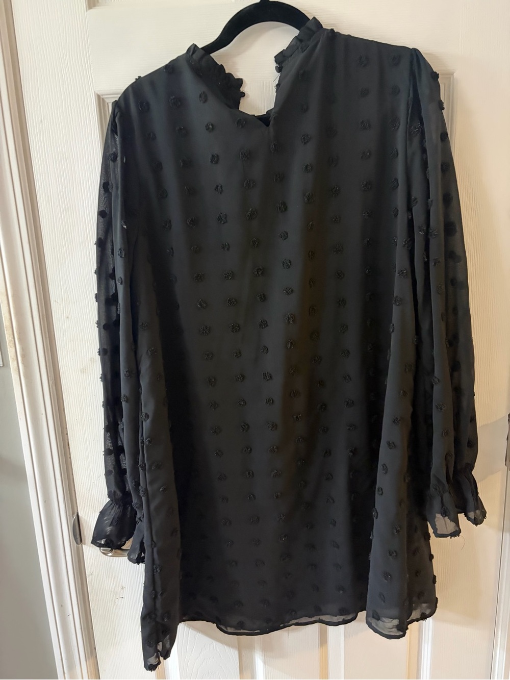 Black Swiss Dot Long Sleeve Dress - Picture 2 of 4